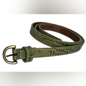 Lands End Croc Embossed Leather Skinny Belt Women 38